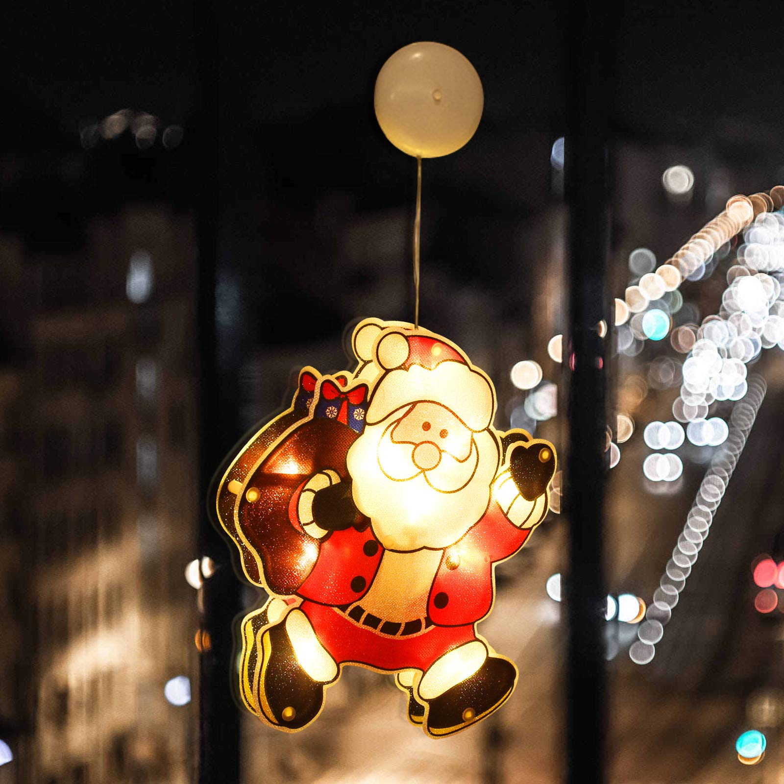Tcamp Christmas Lighted Window Decorations, 10LED Christmas Lights Santa Claus Lights with Suction Cup Battery Powered Novelty Hanging Lights Window Lights for Christmas Tree Party Room