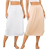 Wikoan 2 Pack Half Slip for Under Dresses Lace Long Satin Underskirt Women's Half Slip Anti Static Skirt Extender S-3XL