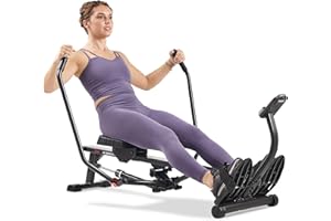 Sunny Health & Fitness Compact Full Motion Rowing Machine, Full-Body Workout, Low-Impact, Extra-Long Rail, Space-Saving Desig