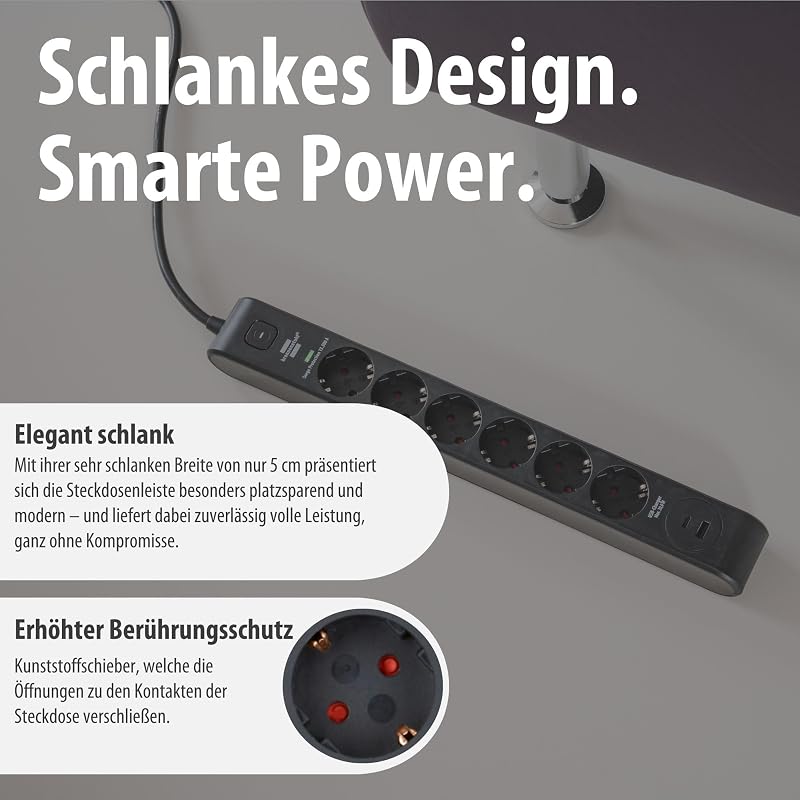 Steckdosenleiste 6-Fach mit USB und Überspannungsschutz
