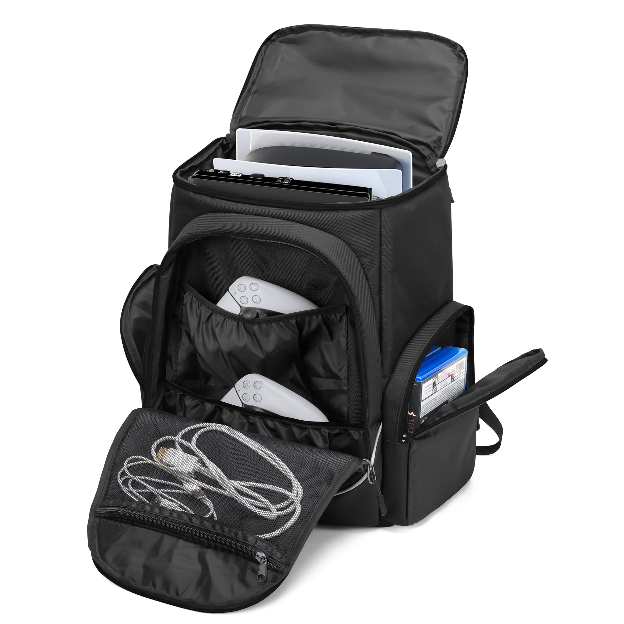 Trunab Gaming Console Backpack Compatible with Playstation 5 / PS5 Slim / PS4 / Xbox One, Travel Carrying Bag with Multiple Pockets for 15.6” Laptop and Gaming Accessories