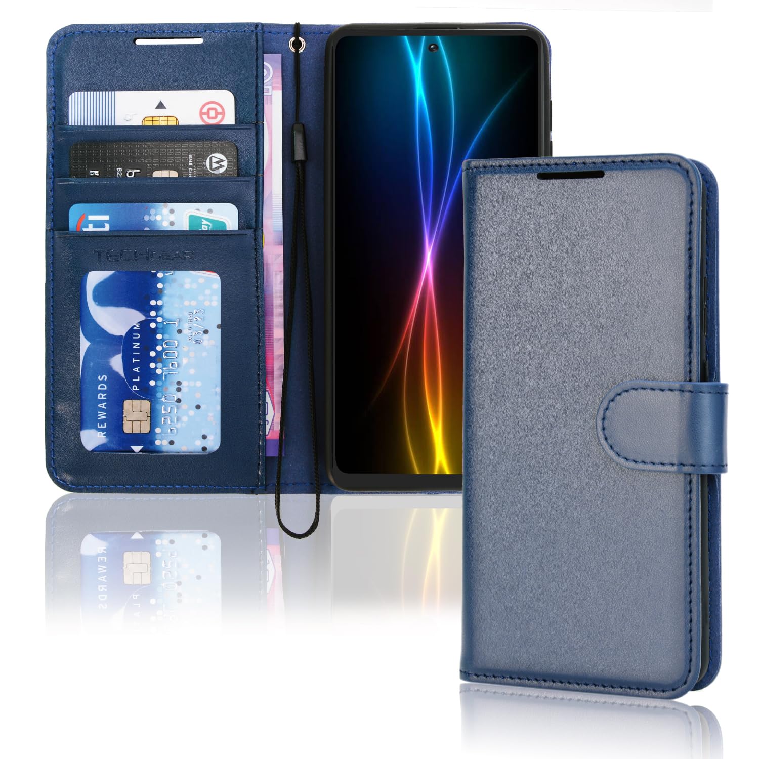 TECHGEAR Galaxy S20 FE Leather Wallet Case, Flip Protective Case Cover with Wallet Card Holder, Stand and Wrist Strap - Blue PU Leather with Magnetic Closure Designed For Samsung S20 Fan Edition
