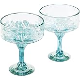 Handmade con Amor 16 oz Hand Blown Mexican Margarita Glasses Set of 2 - Ocean Blue Confetti