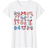 Coquette Red White & Blue Patriotic Bows Retro July 4th T-Shirt