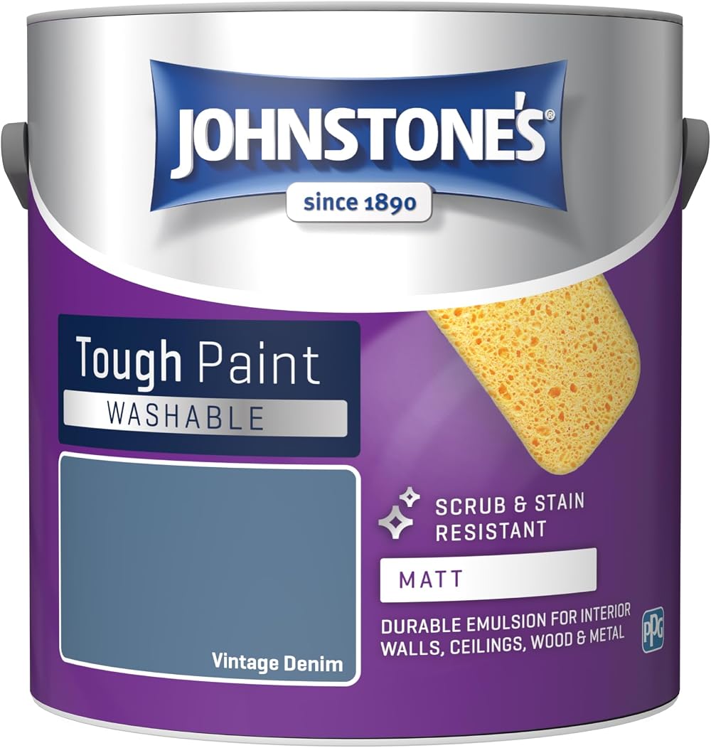 Johnstone's Vintage Denim Washable Matt Emulsion Paint 2.5L Stain Resistant