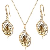 EVEVIC Austrian Crystals Teardrop Hollow Twisted Pendant Necklace Earrings for Women 14K Gold Plated Halo Drop Dangle Earrings Hypoallergenic Jewelry Set