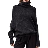 Amoretu Women's Pure Wool Turtleneck Drop-Shoulder Sweater Loose Fit Long Sleeve Tops, 2024