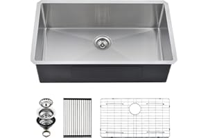 EcoChannels Undermount Kitchen Sink, 32 x 19 Inch Sink Kitchen 16 Gauge Stainless Steel Large Kitchen Sinks Single Bowl