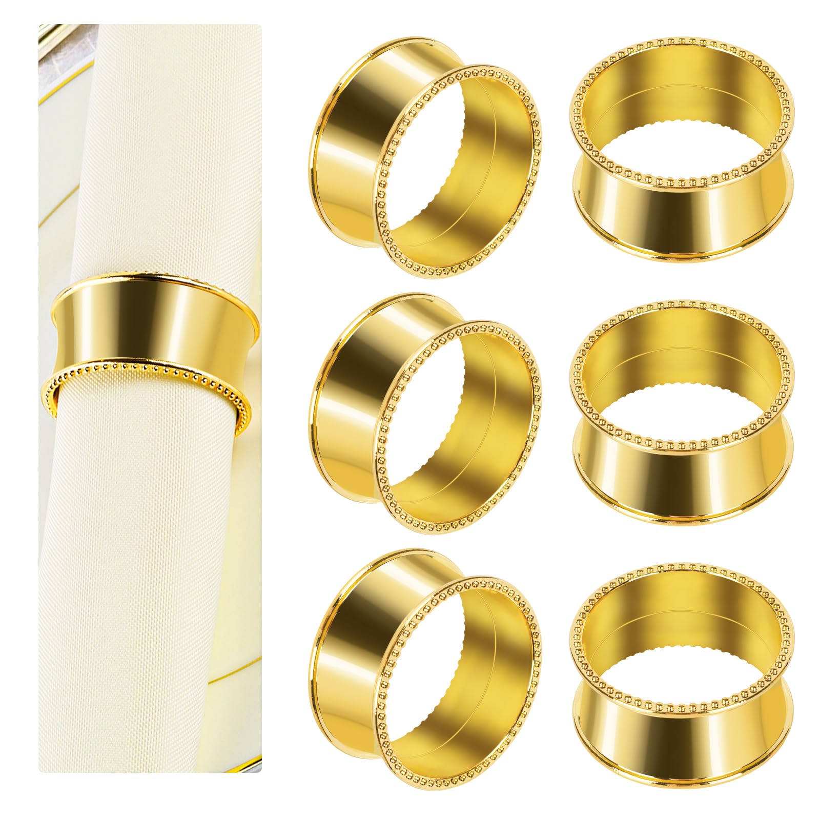 Photo 1 of Frjjthchy 12 Pcs Stainless Steel Bead Side Napkin Rings Delicate Serviette Buckles (Gold)