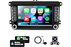 SIXWIN Android Car Stereo for VW Volkswagen Seat Golf Passat Jetta Beetle Tiguan Touran EOS 7” Double Din Touchscreen Bluetooth Radio with Apple CarPlay Android Auto GPS Navigation WiFi FM Backup Camera MIC