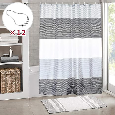she s home cortinas de ducha con rayas blancas y negras tela impermeable para baneras de bano con anillos de metal 71 7 in de ancho x 71 7 in de