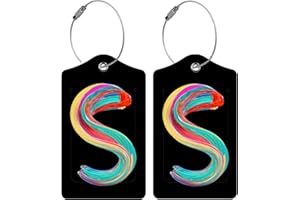 BESTEIOYO 2 Pack Initial Luggage Tag for Suitcase, Colored Letter Unique Leather Bag Tags Identifiers Privacy Cover ID Label with Durable Steel Loop for Women Men Kids Girls Travel, Letter S