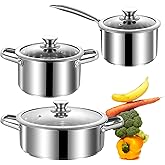 SHEUMNT Stainless Steel pots and pans set, 6 Piece Nonstick Induction Kitchen Cookware Set, Works with Induction/Electric and Gas Cooktops, Nonstick, Oven Safe, Camping Cookware