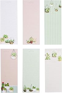 Paper Junkie Succulents Magnetic Notepads for Refrigerator (12 Pack) 3.5 x 9 Inches, 6 Designs