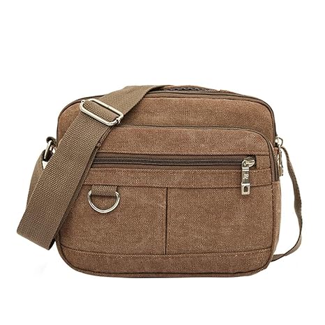 MKchung Men Canvas Messenger Bag Casual Multi-Pocket Shoulder Crossbody Bag(Coffee)