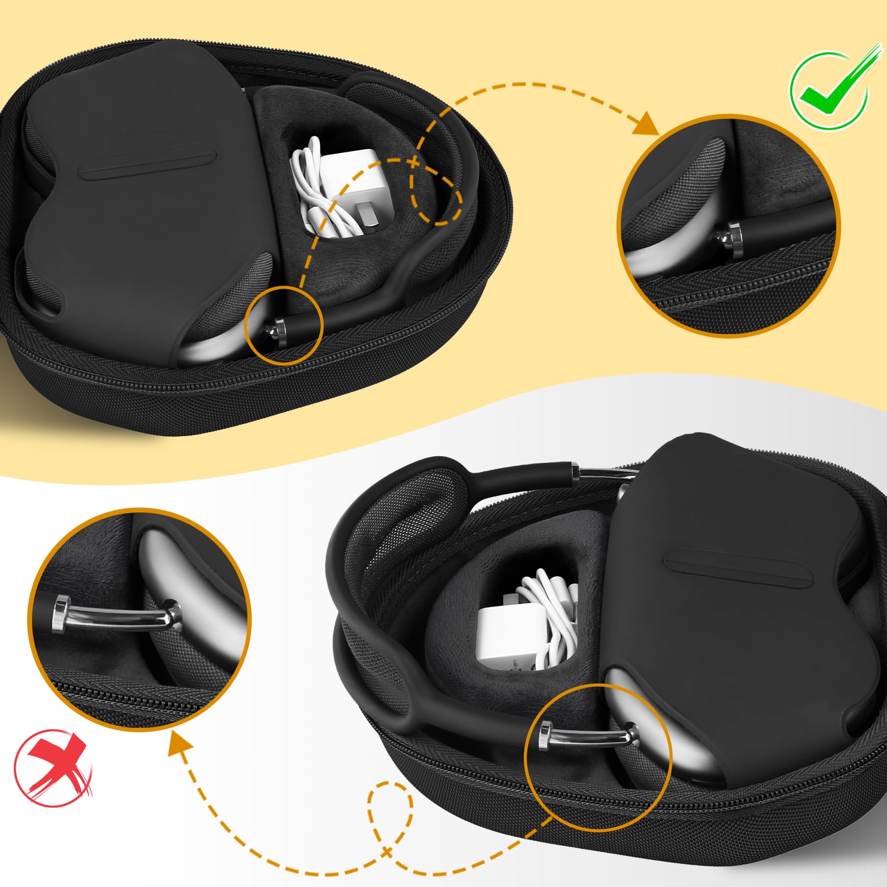 co2CREA Hard Case with Sleep Mode Replacement for Apple AirPods Max Wireless Over-Ear Headphones (Black Case)