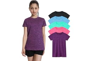 Orrstarry 5 Pack Girls Athletic Shirts Short Sleeve Dry Fit Sports T-Shirts Crew Neck Activewear Tees Tops for Kids Teens