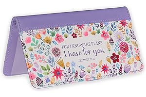 Christian Art Gifts Purple Faux Leather Checkbook Cover for Women with Scripture - For I Know The Plans - Checkbook Covers for Duplicate Checks, ID, Credit Cards, & Pen Loop Holders - Jeremiah 29:11