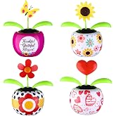 4 Solar Dancing Butterfly Toy Solar Powered Dancing Sun Flower in Colorful Pots Swinging Heart Shape Flip Flap Animated Bobblehead Dancer Window Rose Sun Catcher Car Dashboard Decor