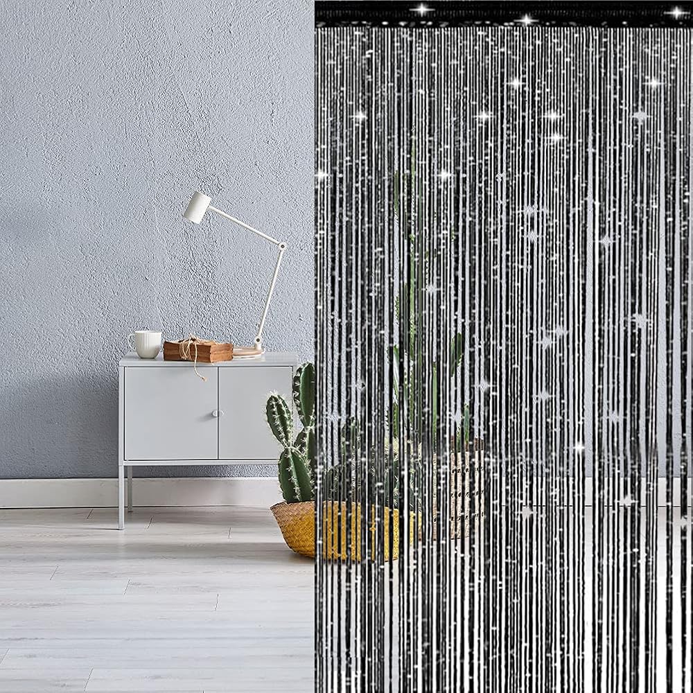 Thboxes Glitter String Door Curtain 39x78.7 Black Backdrop Fly Screen