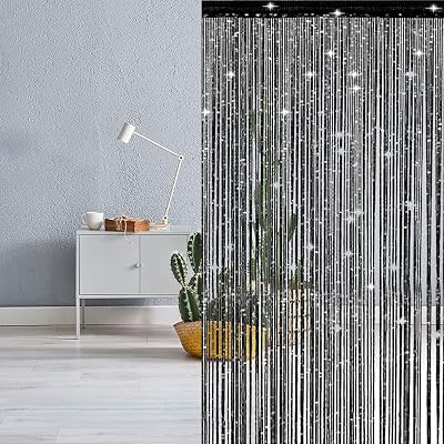 Thboxes Glitter String Door Curtain 39x78.7 Black Backdrop Fly Screen