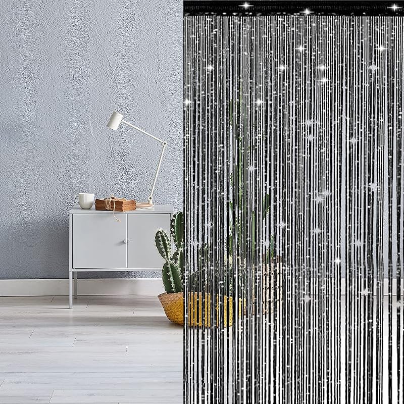 Thboxes Glitter String Door Curtain 39x78.7 Black Backdrop Fly Screen