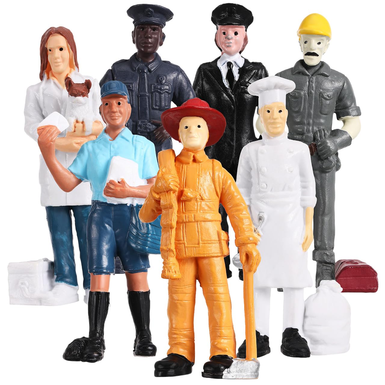 Kisangel 1 Set Simulation Firemen Figures Postman Miniatures PVC Decor for Sand Tray, Micro Landscape, Photography Props, Kids Toy, Educational Tool