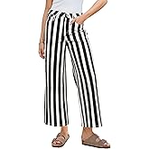 GRAPENT Women Jeans Striped Wide Leg High Waisted Trendy Stretchy Denim Pants Cute Casual Trouser Jeans with Pockets