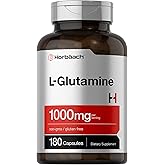 Horbaach L Glutamine Capsules 1000mg | 180 Powder Pills | Supplement For Women and Men | Pre Workout &amp; Post Workout | Non-GMO &amp; Gluten Free