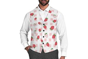 Cute Strawberry Men's Business Suit Vest Slim Fit V-Neck Dress Vest Wedding Waistcoat