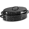 Eternal Living Granite Roasting Pans, Black (15" Oval Roaster Pan With Lid)