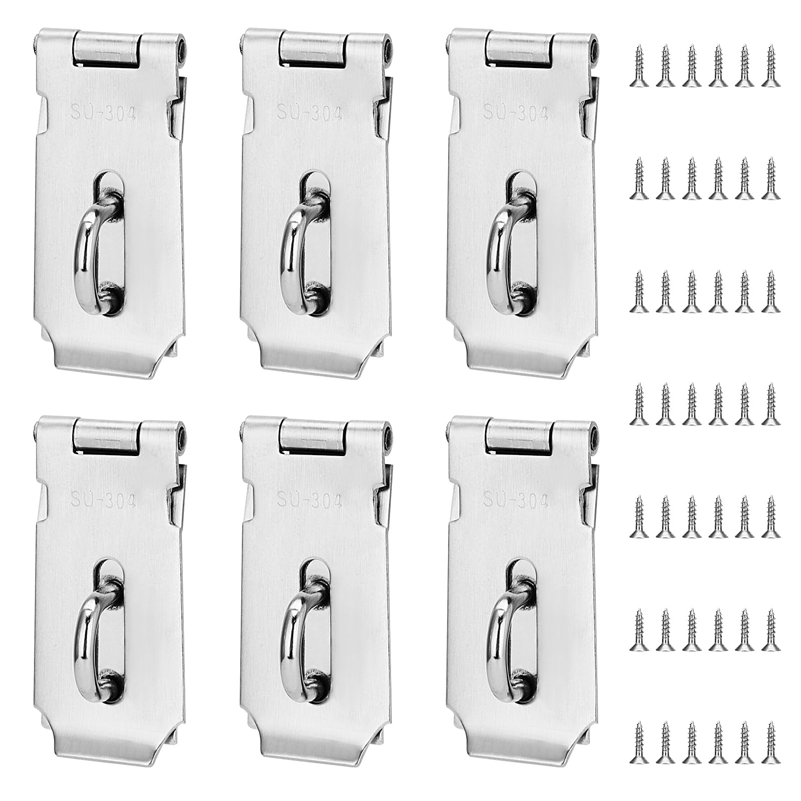 JOIKIT 6 PCS 3 Inch Padlock Hasp, 304 Stainless Steel Door Security Clasp, Door Latch Lock with Screw, Shed Lock Hasp for Home Door, Cabinet, Gate