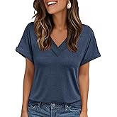 AUTOMET Womens Tops Short Sleeve T Shirt Summer V Neck Casual Top 2026 Spring Cute Basic Trendy Outfits Fashion