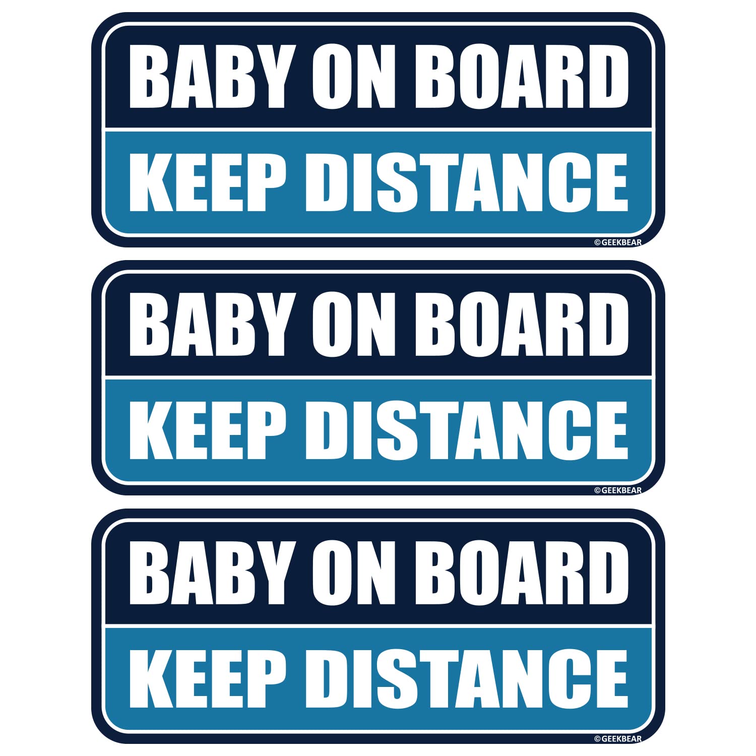 GEEKBEAR Baby on Board Car Magnet (3 Pack) - Rectangular Shape, 8.7 x 3.6 inch (Navy/Blue)
