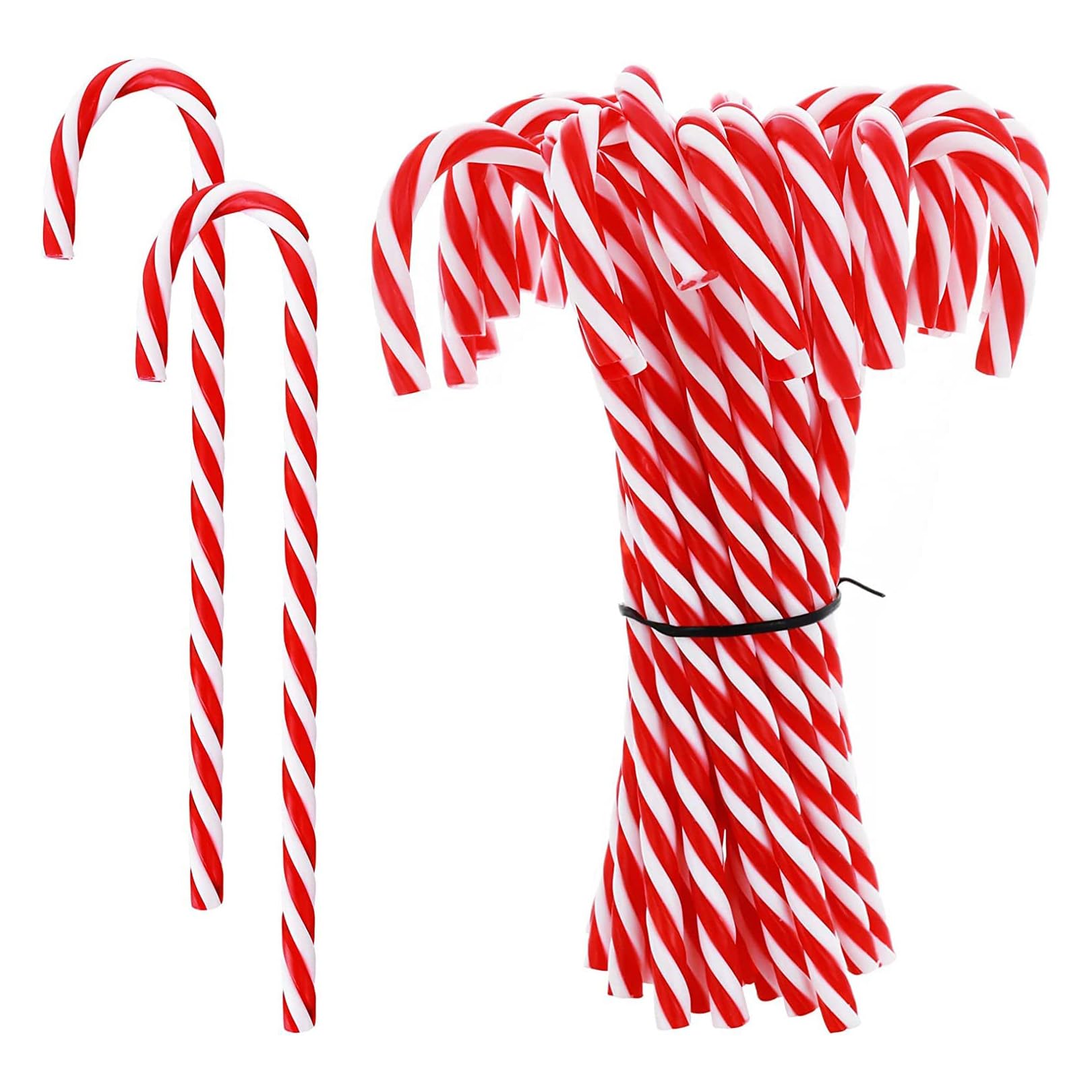 iwiio 24Pcs Candy Cane Christmas Decorations, 5.9 inch Acrylic Candy Cane Ornaments,Twisted Crutch Candy Canes for Xmas Crafts Indoor Outdoor Home Decorations
