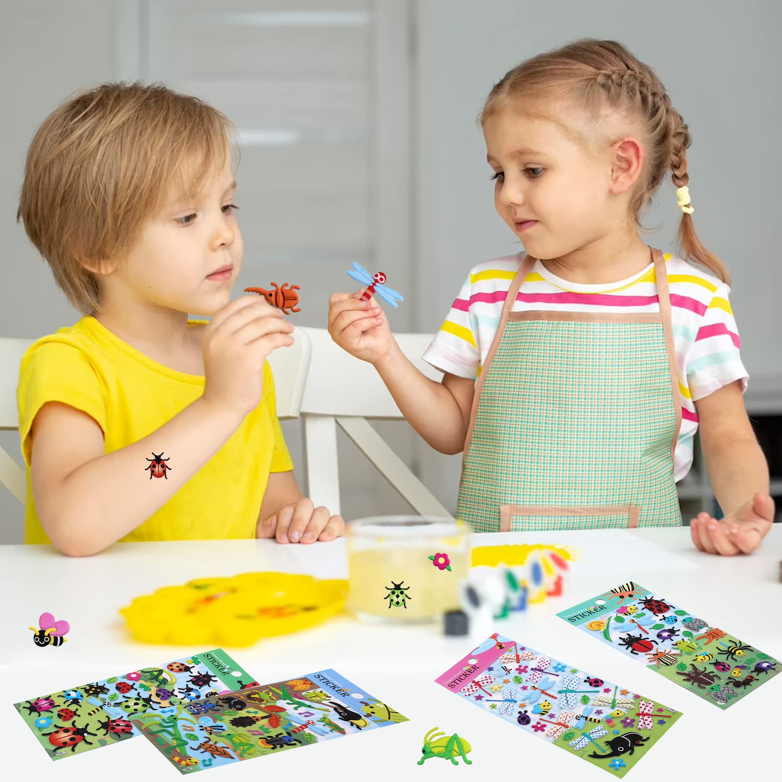Puffy Insect Stickers for Kids Toddlers,3D Foam Bug Sticker with Ladybug Butterfly Praying Mantis Caterpilla Dragonfly Stickers and Small Worm Sticker for Preschool,4 Pack.
