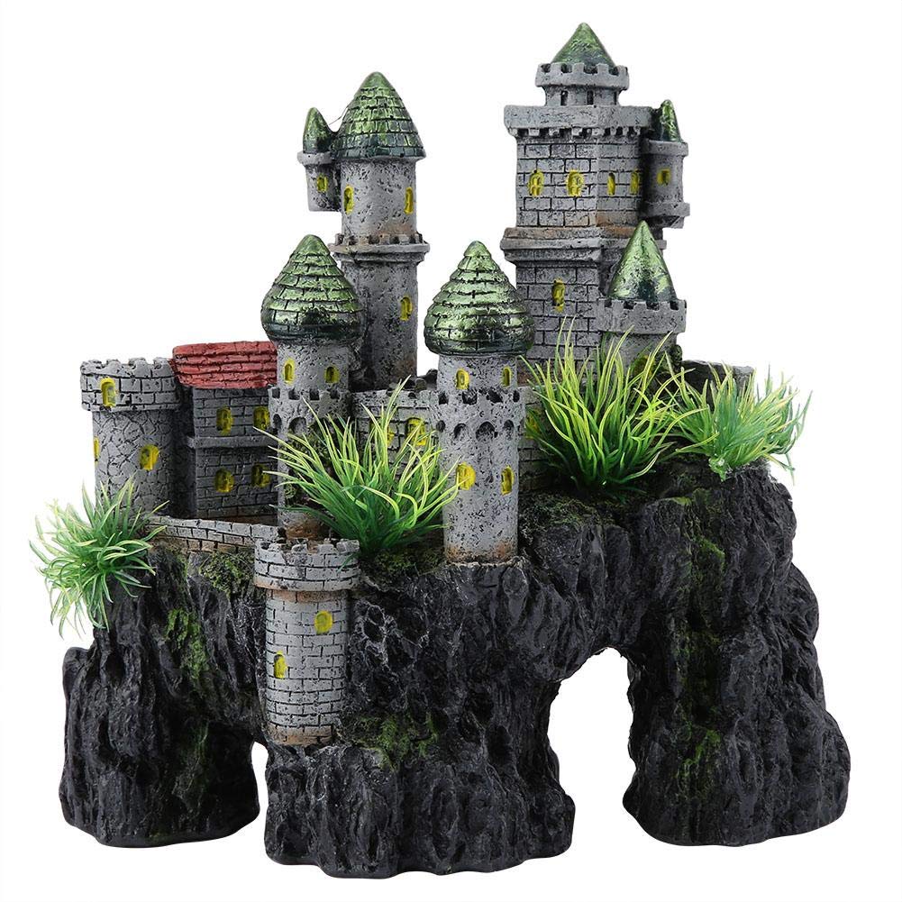 Pssopp Castle Shaped Realistic Resin Aquarium Decoration - Fish Tank Ornament with Hiding Place for Betta Fish and Detailed Simulation for Freshwater Aquariums