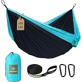OLALACOZY Lightweight Camping Hammock with Tree Straps &amp; Carabiners | Durable Parachute Nylon Fabric, Compact Foldable Design for Camping Hiking Backpacking Backyard Beach, Includes Storage Pouch