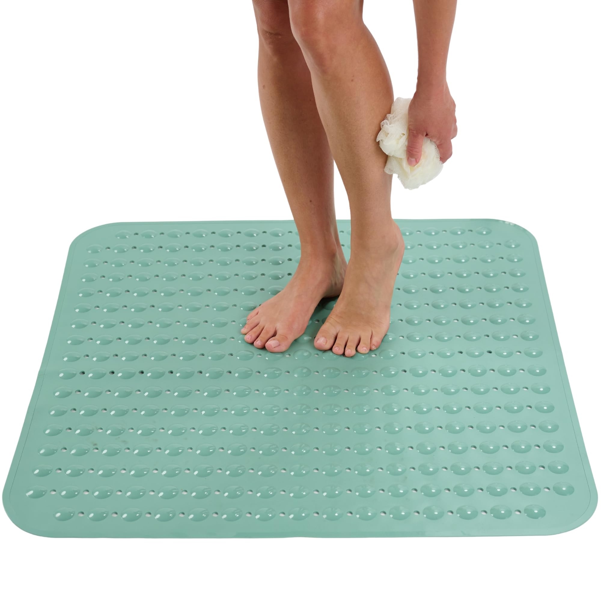 Photo 1 of ENKOSI Extra Large Square Non Slip Shower Mat - 31 x 31-inch XL Bathroom Shower Mat - Square Shower Matts for Shower Stall Floors | Secure Suction Cups and Drain Holes (31x31 Aqua Green)