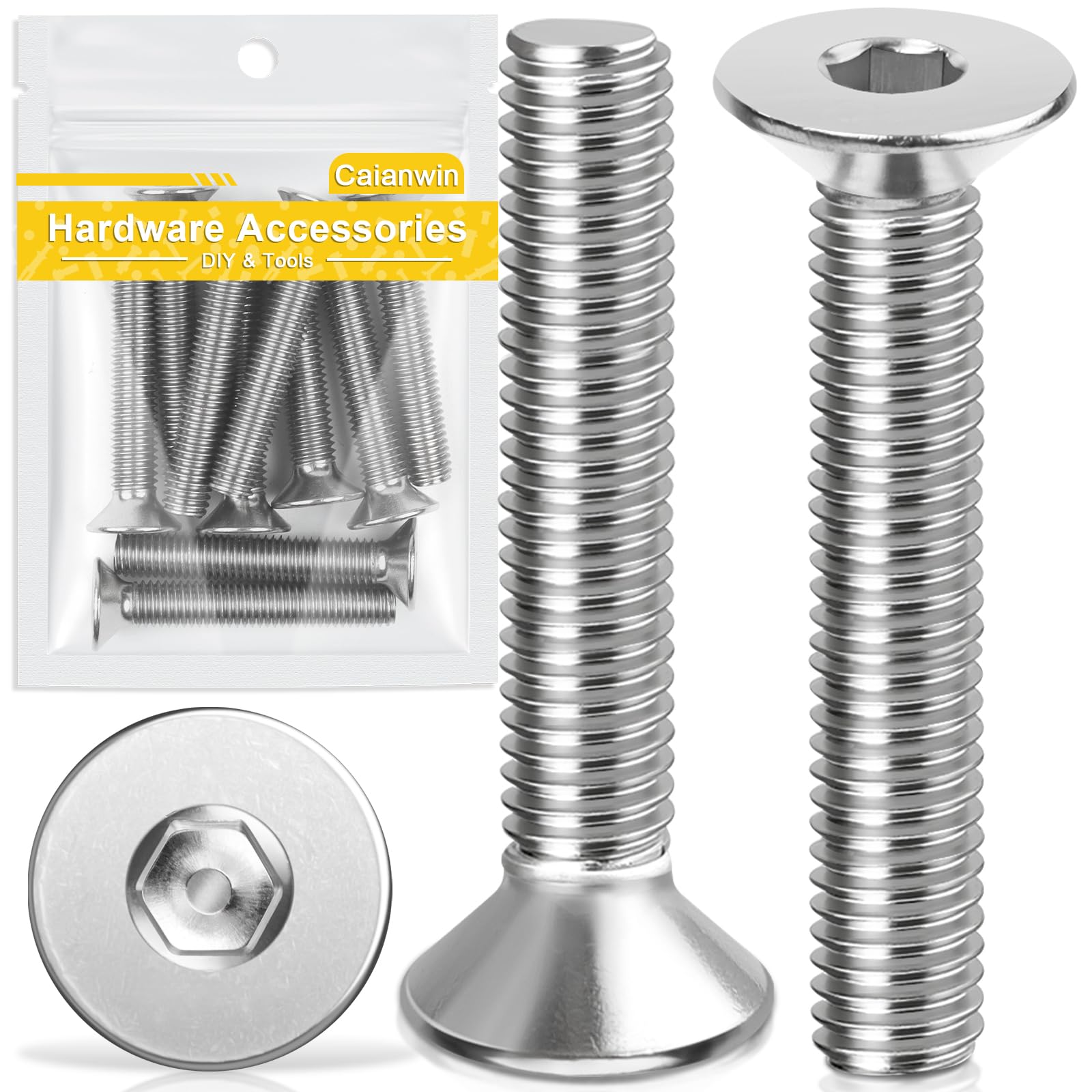 Caianwin 10Pcs M8x50mm Hex Countersunk Bolts DIN7991 Machine Screws 304 Stainless Steel Countersunk Screws โ image 1