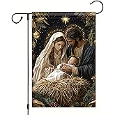 Saoplasa Christmas Garden Flag Holy Family Nativity Scene Jesus Mary Joseph 12x18 Inch Double Sided Outdoor Yard Banner for Religious Christmas Decoration Christian Birth of Christ Decor
