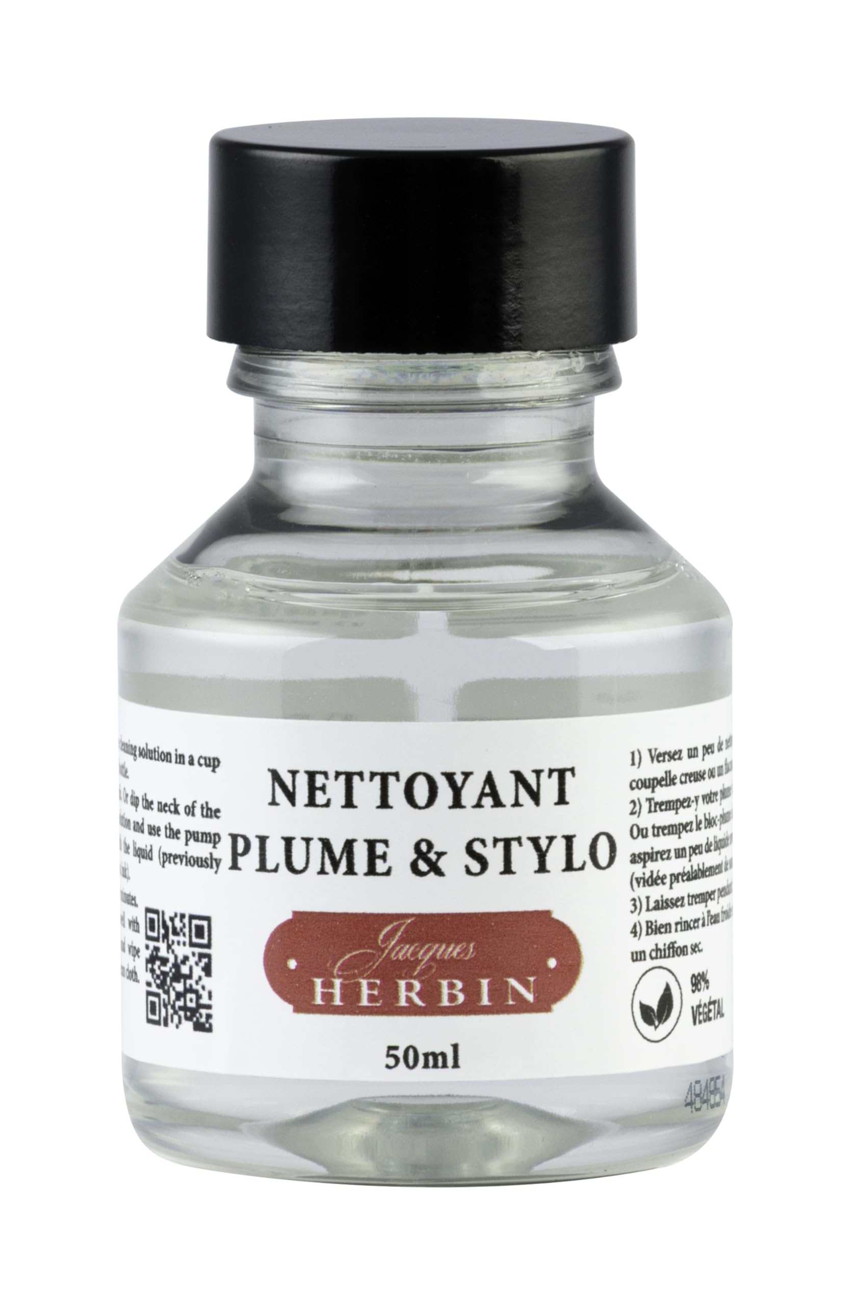 Jacques Herbin 12300T- A 50 ml Bottle of Cleaner for Every Fountain Pen and Rollerball pens (Packaging-Free Product - Zero Waste Objective) - Fast, Easy