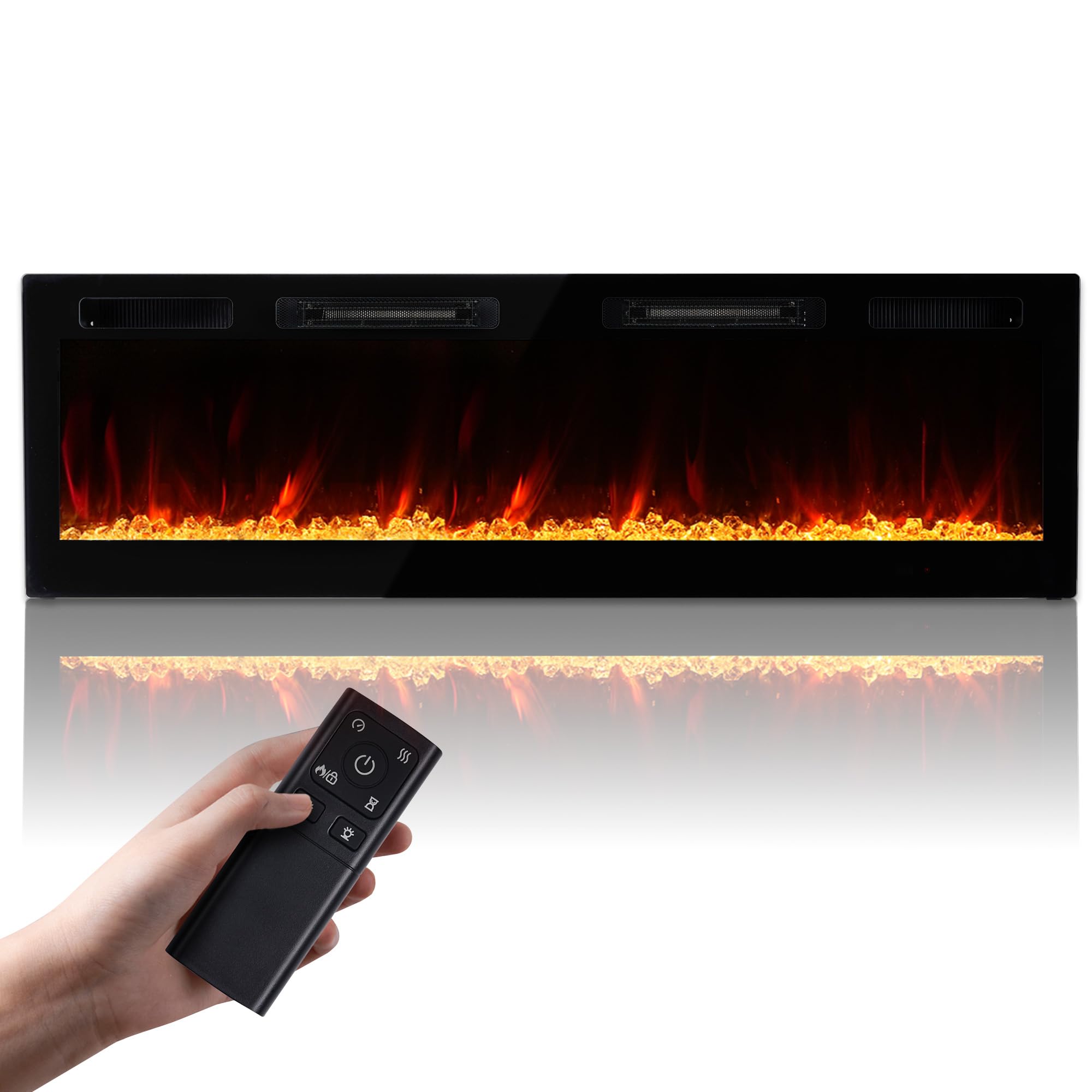 Photo 1 of Electric Fireplace Wall Mounted 60" Realsmart 1500W Insert Fireplaces Recessed Heaters 3 Heating Modes Slim Black Fireplace Remote Control Touch Screen Timer 10 Flame Colors LED Decor Low Noise