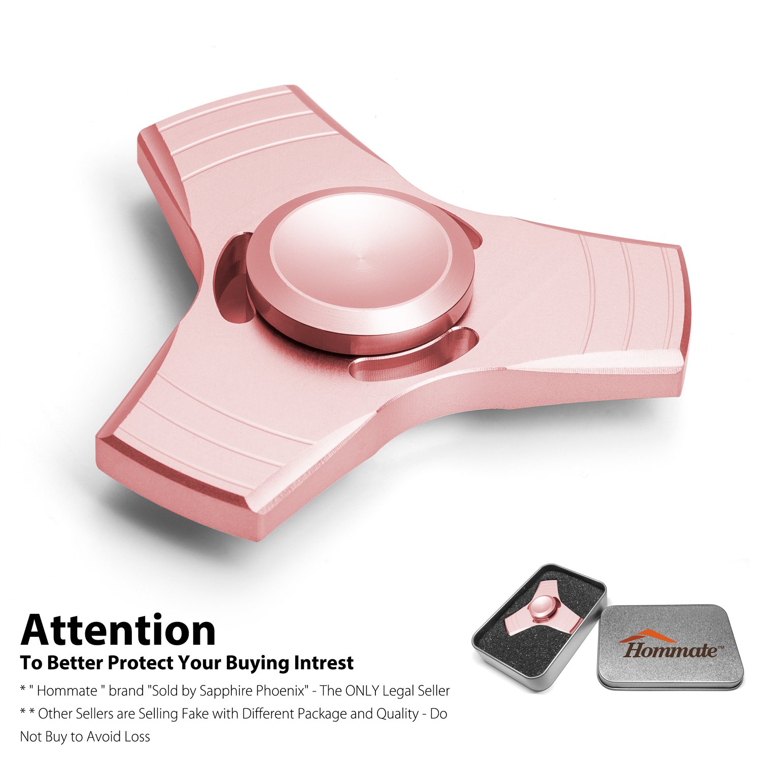 Hommate Finger Spinner Fidget Spinner Toy for EDC ADHD Focus,High Speed,2-3 Min Spins, Finger Playing or Table Top Spin,Optimized Super Smooth German Bearings,Good Balanced (3 Side-Rose golden)