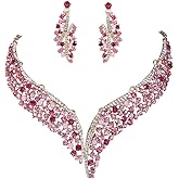 EVER FAITH Austrian Crystal Graceful Wing Flower Necklace Earrings Set for Women