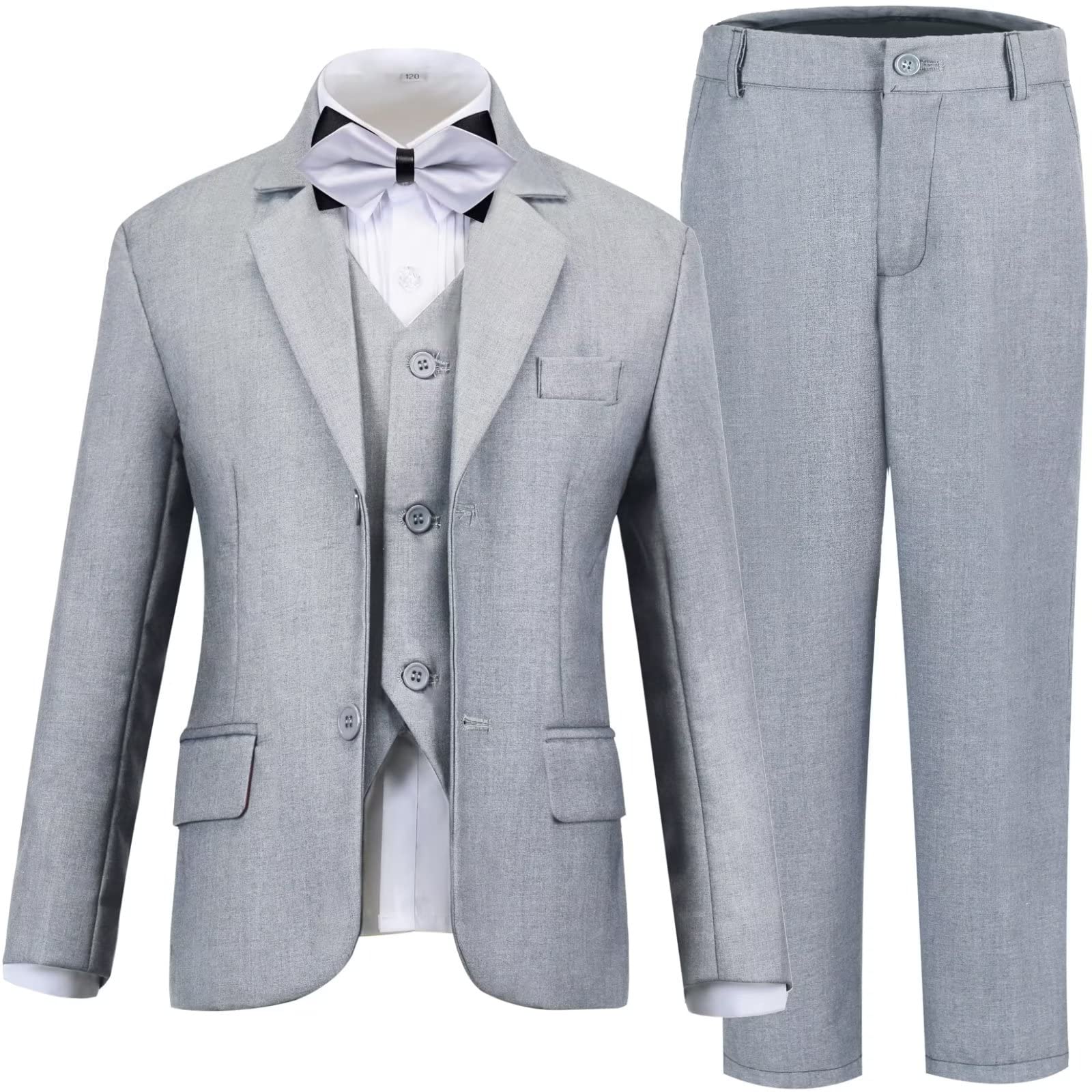 Boys Suit Slim Fit Set Toddler Kids Light Grey Suits for Boys 5 Piece Tuxedo Suits Set Easter Wedding Outfit Size 8 Image