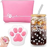 Sliner 3 Pcs World Veterinary Day veterinarian Gift 16 oz Glass Cups Makeup Bag Stress Ball for Women Nurse Animal Lover Birthday Veterinary Assistant Vet Receptionist Must Haves Supplies(Pink)