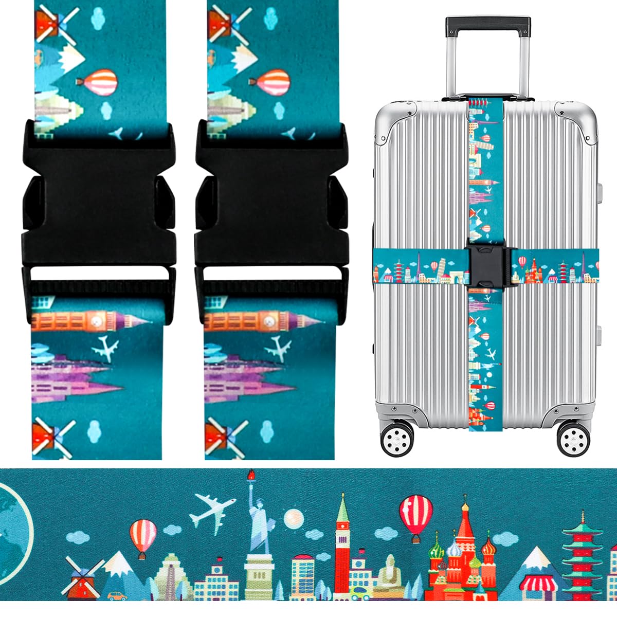 Adjustable Travel Luggage Strap Suitcase Belt Travel Bag Accessories 1.96 in W x 6.23 ft L (2 Pack-Green)