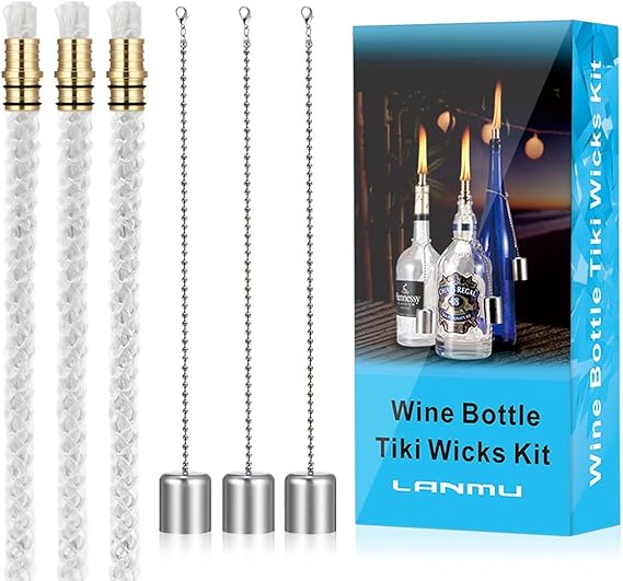 LANMU Wine Bottle Tiki Wicks Kit,Tiki Torch Wicks,Wine Bottle Wicks,3