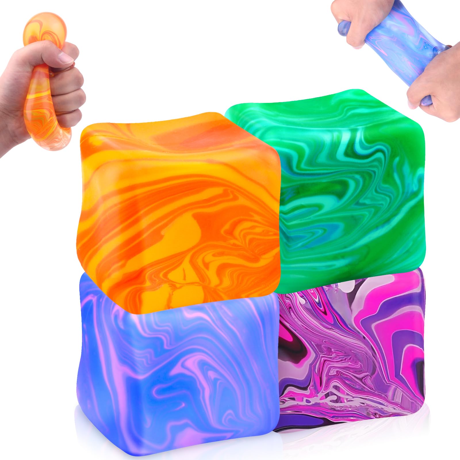 4Pcs Squishy Cube Stress Balls, Squishy Fidget Toys, Squishy Color Doh Cube Squeeze Toys for Kids Adults, Sensory Hand Exercise Stress Balls for Autism Anxiety Relief (small)